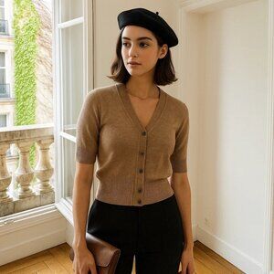 Judith & Charles Cashmere & Wool Knit Cardigan Sweater Preppy Parisian French